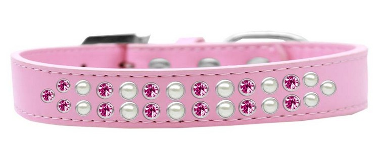 Two Row Pearl and Pink Crystal Size 14 Light Pink Dog Collar